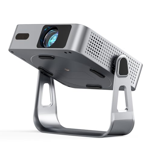 Image of [Officially-Licensed App & Auto Focus]Light Silver Smart Mini Projector with WiFi and Bluetooth, XuanPad 4K Support Movie Projector, Portable Native 1080P Outdoor Projector with 360 Stand