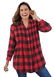 Woman Within Plus Size Pintucked Flannel Shirt - 2X, Vivid Red Buffalo Plaid