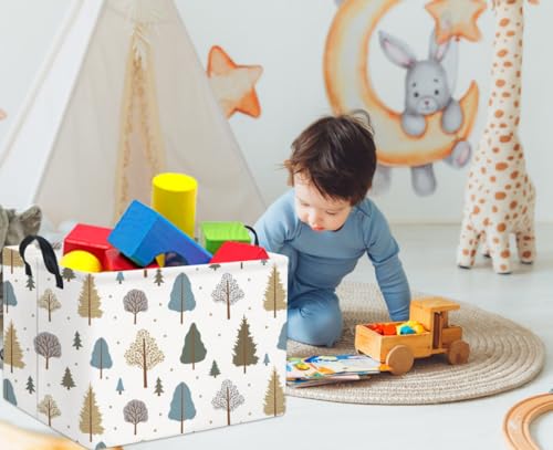 Image of Rectangular Kids Storage Bin Gift & Baby Organizer Shelf Book Basket Room Decor (Grey Tree)