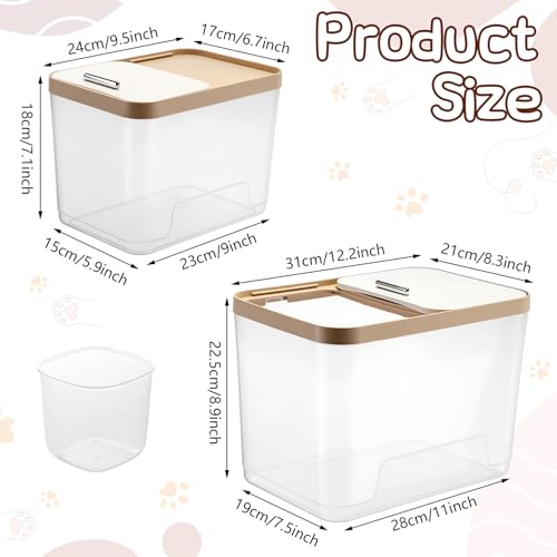 Lounsweer 4 Piece Pet Food Storage Container 22 Lbs - 11 Lbs Clear Dog Cat Treat Storage Container Rice Dispenser Airtight with Measuring Scoops for Dog Cat Bird Flour Food Kitchen Supplies