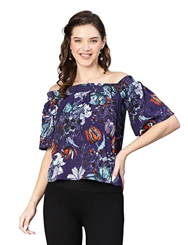 Image of oxolloxo Women Floral Digital Print Off - Shoulder Polyester Top