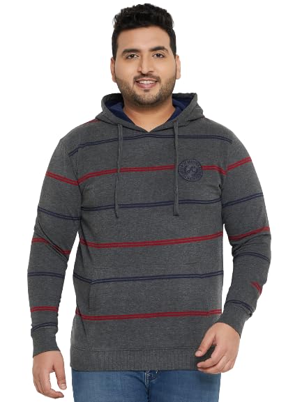 austivo Men's Grey Full Sleeve Striper Hooded Plus Size Sweatshirt-picture-41
