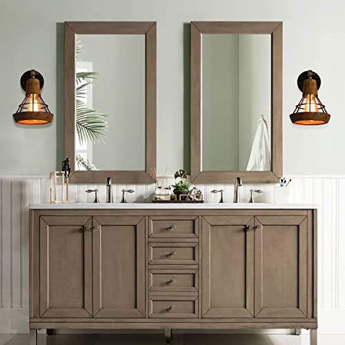 Giluta Conical Industrial Wood Wall Sconce With Cage Shade, Vintage Stylish Bathroom Lighting Log Cabin Home Retro Edison Sconce Lighting Fixtures 1-Light, Brown (W0050) #TOP5