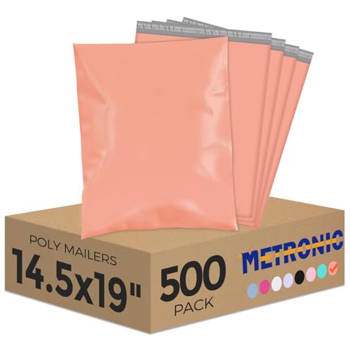 Image of Metronic Poly Mailers 14.5X19 500Pack, Strong Adhesive Shipping Envelopes for Clothing, Waterproof Shipping Bags for Small Businesses, Flexible Mailers Poly Bags Packages Bags, Peach Pink