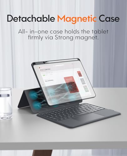 Image of CHESONA Rugged Keyboard Case for iPad 9th /8th /7th Generation 10.2 Inch | Magnetic Detachable Case,Precision Trackpad,15-180 Adjustable Stand,7 Color Backlit Keyboard,Gray
