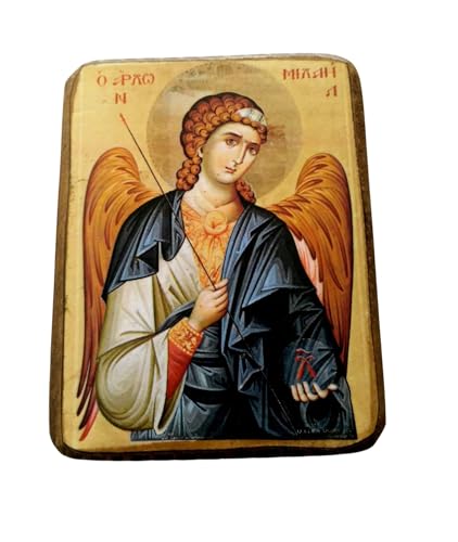 Icône en Bois Fait Main, Chrétienne orthodoxe Grecque, Representant Archangel Michel / 0a