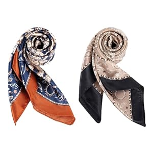 DAMILY 2 Pièces Bandana Homme et femme Seidig Cowboy Foulards Carré Doux Paisley Foulard Écharpe Attacher Lisse Banquet Ascot Costume Mouchoir (Bleu/Gris)