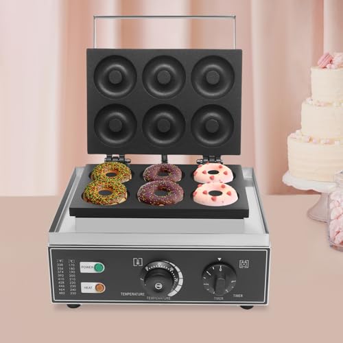 110V Commercial Donut Maker Machine, Electric Stainless Steel Doughnut Maker Double-Sided Heating, 6 Holes Double-Sided Heating Waffle Machine, Temperature 122-572℉, for Restaurant and Home Use
