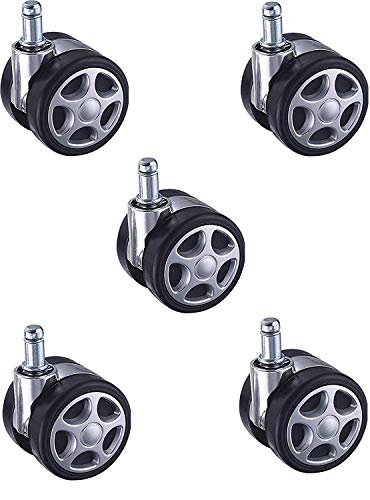 Image of Heavy Duty Alloy PIN Twin Caster (Wheels) Suitable for All Office Chairs /REVOLVING Chair (Chrome indiBlack) - Set of 5 (Heavy Duty Alloy (Pin Type))