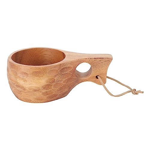 UPQRSG 220 Ml Holz Campingbecher, Traditionelles Nordisches Holzdesign, Wärmeisolierende, Fein Polierte Kaffeetasse mitGriff, Tragbarer Holzbecher Trinkbecher für Outdoor Wanderungen(B)