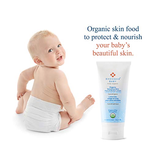 Shoosha Organic Baby Lotion Fragrance Free, For Sensitive Skin, All Natural Face And Body Lotion For Kids, Hypoallergenic, Gluten-Free, Non-Sticky, 100% Biodegradable #TOP5