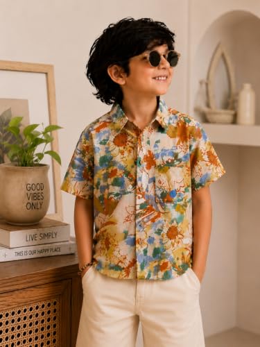 Image of superminis Boy's Cotton Regular Fit, Half Sleeves, Collared Neck, Printed Shirts for Casual Wear