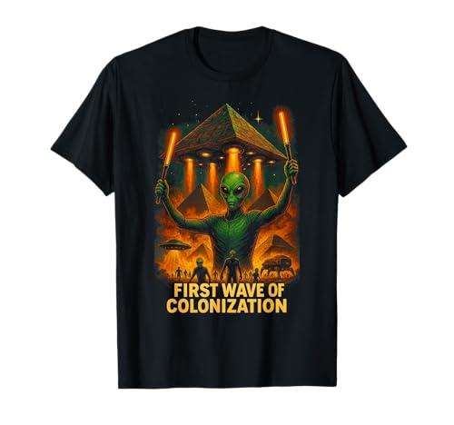 Camiseta First Wave of Colonization - Retro Sci-Fi Alien UFO Camiseta