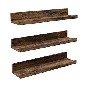 VASAGLE wandplanken, set van 3, zwevende planken, lengte 38 cm, verhoogde voorkant, voor decoratieve items…