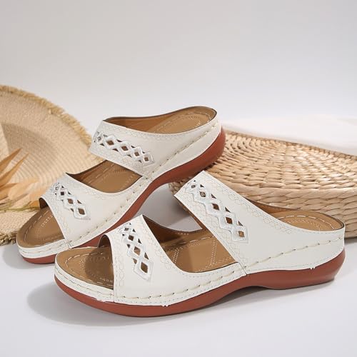 Women's Premium PU Cover Slip-On Sandals, Summer Orthopedic Sandals with Arch Support, Comfy Open Toe Non-slip Wedge Beach Sandal3