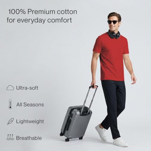 Image of KHOR Men's 100% Breathable Cotton Crew Neck T-Shirt, Regular Fit, Short Sleeve,