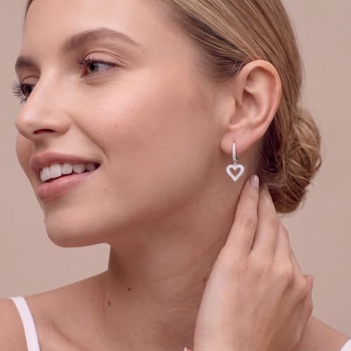 Boucles d'oreilles créoles cœur argent 925 et oxyde de zirconium étincelant