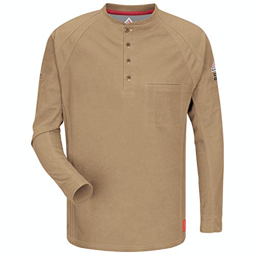 Bulwark Men's iQ Series Comfort Knit FR Henley, Khaki, 4X-Large