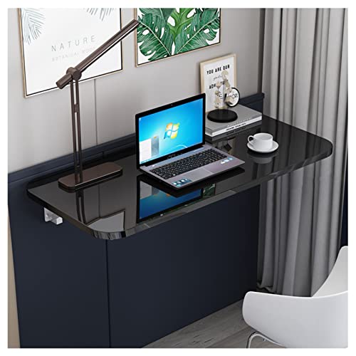 Bureau mural pliable noir 70x40 cm avec supports rabattables pour petit espace