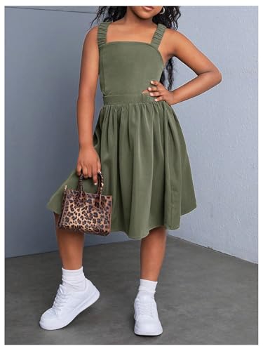 OYOANGLE Girl's Cute Bow Criss Cross Strap Cami Dress Square Neck Sleeveless Midi Dresses2