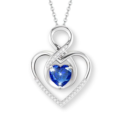 Heart Necklace for Women, 925 Silver Necklace with Infinity Heart Pendant, Personalized Birthstone Necklace Anniversary Birthday Gifts for Wife, Girlfriend, Mom - Main Image