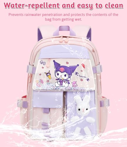 Image of Cute Pastel Contrasting Color Anime Cartoon School Backpack for Girls, Kawaii Large Capacity Bunny Bag, Lightweight Casual Travel Daypack Multi-Compartment Bookbag for Elementary School Kids