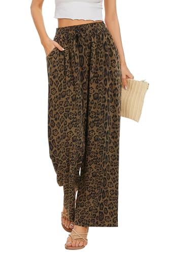 Image of KICZOY Women Flowy Pants Drawstring Waist Wide Leg Palazzo Beach Pants Loose Fit with Pockets
