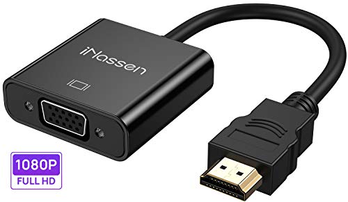 iNassen - Adaptador HDMI a VGA, convertidor de HDMI a VGA (macho a hembra) 1080P HDTV para ordenador, ordenador portátil, PC, monitor, proyector, HDTV, Chromebook, Raspberry Pi, Xbox y más blanco