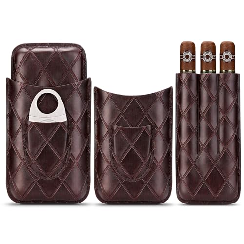 Étui à cigares en Cuir, 3 Tubes de Voyage Portable Cave avec Coupe en Acier Inoxydable(Marron)