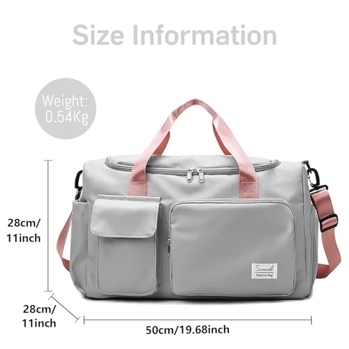 Image of Suruid Gym Bag with Shoe Compartment, Sports Duffle Bag for Women, Gray Pink, 19.68 x 11.02 x 11.02 inches, Gym Bag Gray Pink | Dry Wet Separation Pouch, For Men and Women, Overnight Weekender Training Handbag Yoga Bag