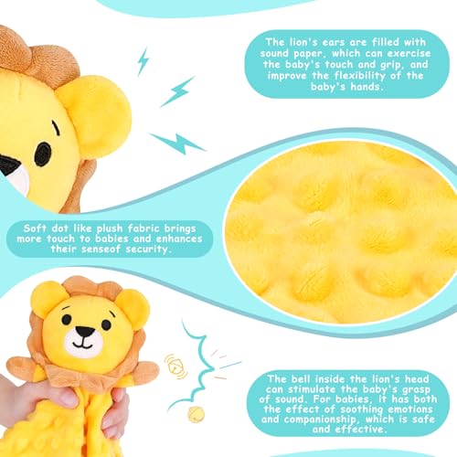 Image of Lion Security Blankets for Babies,Lion Baby Security Blanket for Newborn Infant Toddler,Soft Baby Snuggle Toy Stuffed Animal Gifts for Kids Girls Boys,Yellow Lion Loveys for Babies,12in