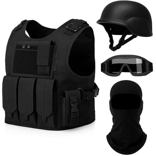 Ensemble gilet tactique noir et casque M88 protection visage premium