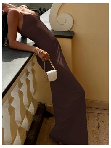 Image of SOLY HUX Women's Elegant Mesh V Neck Bodycon Maxi Dress Summer Cocktail Party Wedding Guest Long Cami Sundresses