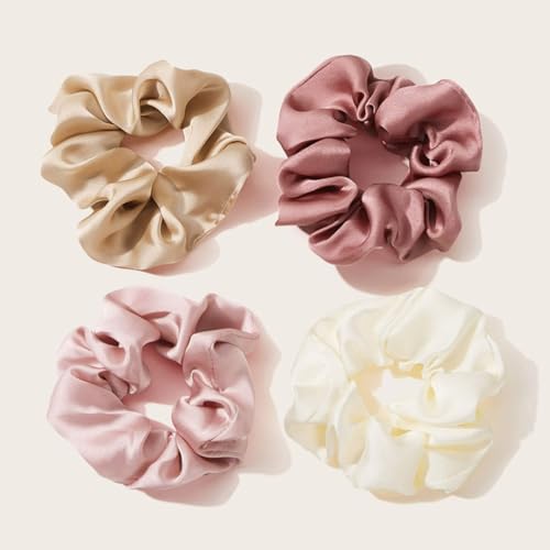 Pack of 3 Hair Bobbles Silk Scrunchies Satin for Women Hair Rings Women's Ponytail Holder Hair Band Made of Silk Women's Hair Accessories for Women and Girls Silver Grey - Image 2