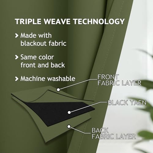 Image of COSVIYA Grommet Blackout Room Darkening Olive Green Curtains 72 inch Length | Thick Polyester Light Blocking Insulated Thermal Curtain Drapes for Bedroom /Living Room,2 Panels,52x72 inches