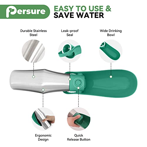 Dog Water Bottle, Portable Dog Water Bottle Dispenser - 27 Oz Stainless Steel Leak-Proof Water Bottle For Dogs On The Go, Perfect For Travel, Walking, Hiking And Outdoor Activities (Green) #TOP1