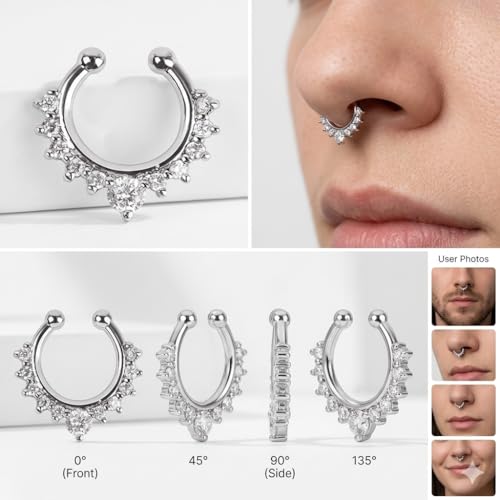 Image of RUVEE Nose & Ear Clip Titanium Plated Pin Non Pierced Just Press for Women & Girls Septum Ring