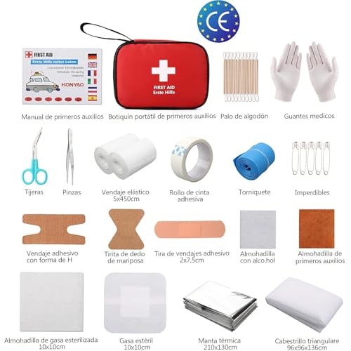 Miniatura 2 de HONYAO® Botiquín de Primeros Auxilios 90 Piezas, Mini Kit Primeros Auxilios, Botiquin Pequeño para Coche Casa Lugar Trabajo Mochila y Acampar Senderismo Viaje