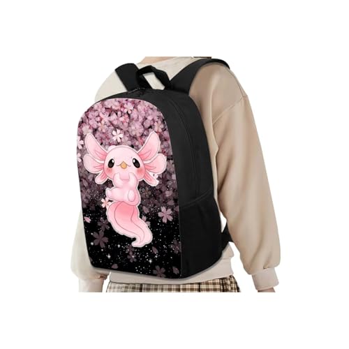 Ystardream Cherry Blossom Axolotl Backpack With Lunch Box Bookbags for 7Th Grade Girls Elementary School Backpack Set 4 in 1 Kindergarten Middle School BookbagsSet for Teens Kids Book Bags2