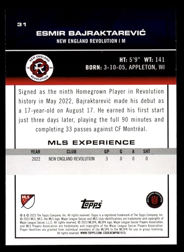2023-Topps-31-Esmir-Bajraktarevic-New-England-Revolution-Card-NMMT-New-England-Revolution