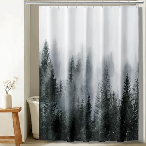 ORTIGIA 78 Inch Dark Green Misty Forest Shower Curtain for
