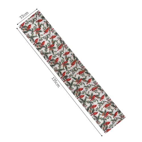 Image of Dining Table Mats Set of 4 with 135 cm Runner - Bird Red Green Christmas Theme,Digital Print, Washable, Indoor /Outdoor, Heat-Proof, Wipe & Clean (47X33 cm) Red & Green