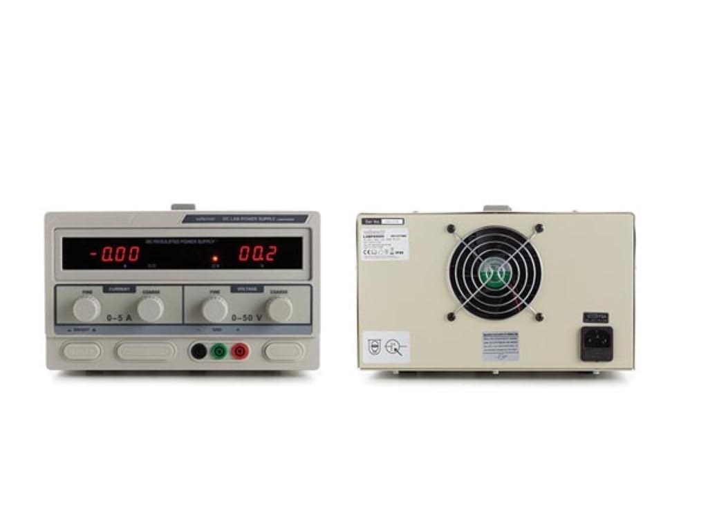 Velleman Fuente de alimentación de Laboratorio, Ajustable, 0-50 VCC/0-5 A, limitación de Corriente, protección contra Cortocircuitos, Pantalla Doble Doble, Gris