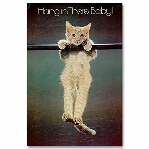 Vintage Matal Signs Cat Wall Decor Posters Hang in There,Baby Retro Vintage Metal Tin Sign Home Bar Kitchen Farmhouse Home Decor Signs Gifts 12×16 inch