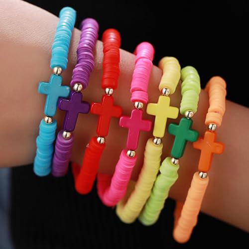 Cross Bracelet for Women Rubber Cross Bracelets Set Colorful Elastic Stretch Prayer Bracelet Religious Christma Birthday Gifts2
