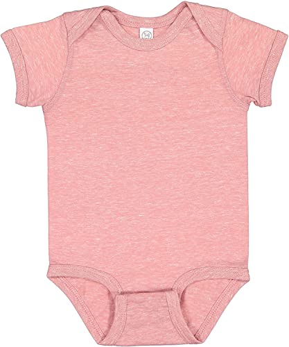 RABBIT SKINS Infant Harborside Mélange Jersey Short Sleeve Lap Shoulder Bodysuit, Mauvelous Melange, Newborn