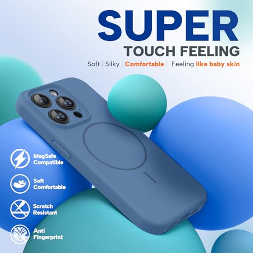 Image of Miracase Magnetic for iPhone 15 Pro Case, [Soft Anti-Scratch Microfiber Lining], Compatible with MagSafe, Liquid Silicone Shockproof Drop Protection Phone Case for 15 Pro, Glass Blue
