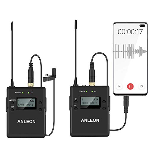 ANLEON P1/P Professional Lavalier Microphone System for iPhone Android Cell Phones, UHF 40 Channel Wireless Lapel Microphone System for Professional Video Recording, Interview, Youtube vlog Mobile Video