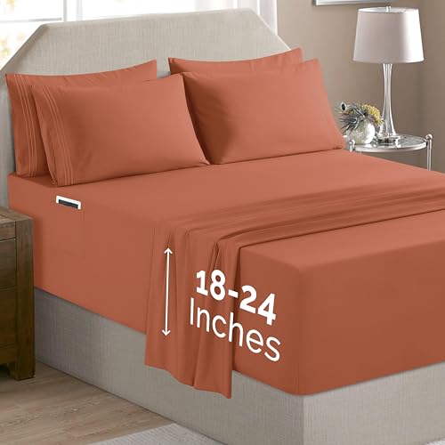 GIGBEI hotel quality 18-24 inch extra deep pocket sheets, twin, wrinkle, container pockets, luxury soft, coral, adjustable, lightweight, durable, portable, user-friendly