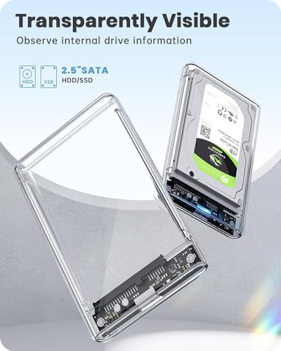 Image of SANCY USB 2.0 2.5 Inch SATA to USB External Hard Drive Enclosure HDD / SSD, Transparent Hard Disk Box Enclosure (Pack of 1) DF1